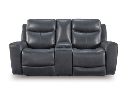 Momentum Moves Leather Power Reclining Console Loveseat with Adjustable Headrest Admiral