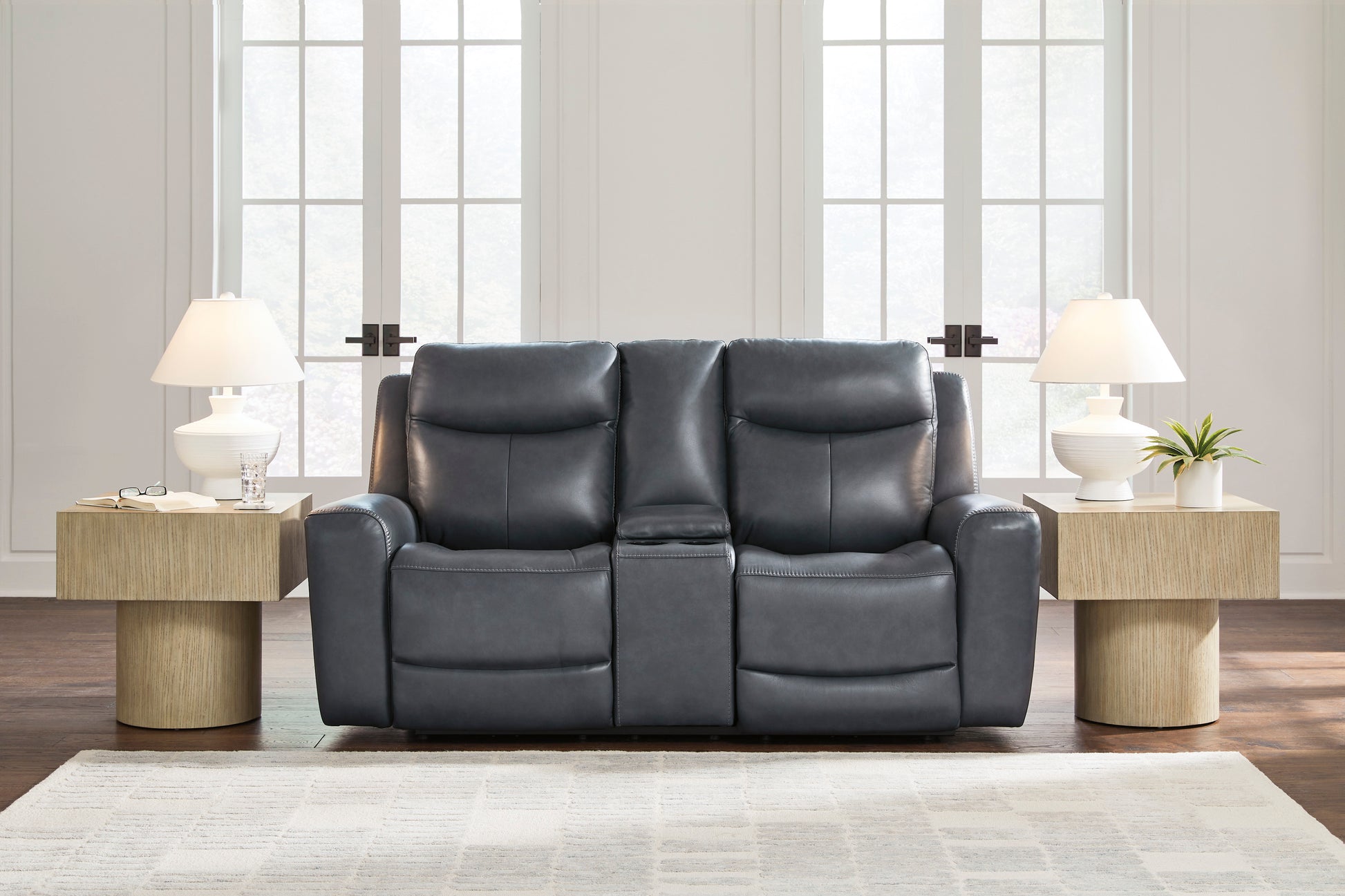 Momentum Moves Leather Power Reclining Console Loveseat with Adjustable Headrest
