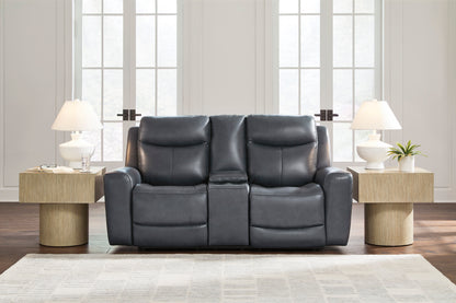 Momentum Moves Leather Power Reclining Console Loveseat with Adjustable Headrest