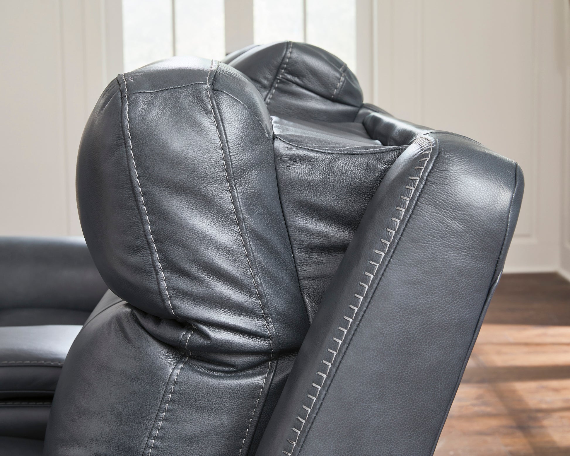 Momentum Moves Leather Power Reclining Console Loveseat with Adjustable Headrest