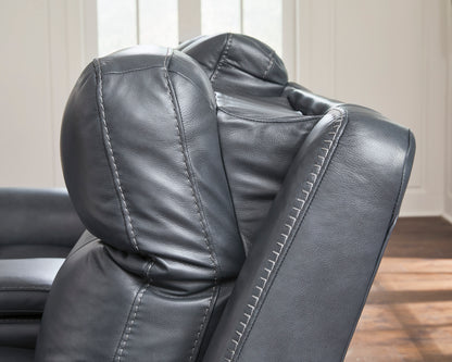 Momentum Moves Leather Power Reclining Console Loveseat with Adjustable Headrest