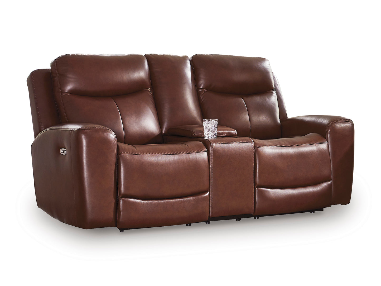 Momentum Moves Leather Power Reclining Console Loveseat with Adjustable Headrest