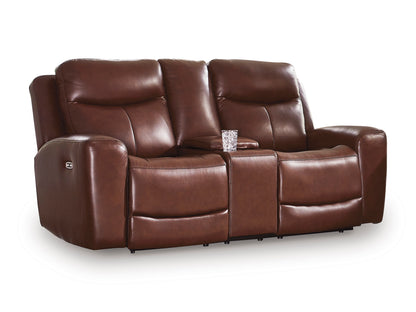 Momentum Moves Leather Power Reclining Console Loveseat with Adjustable Headrest