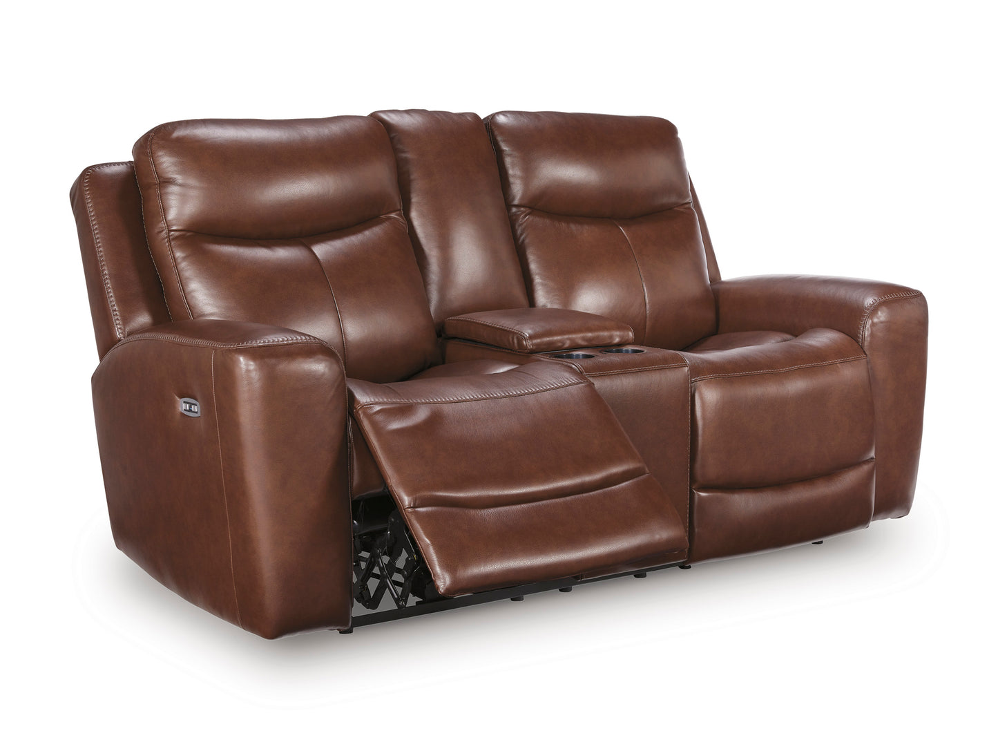Momentum Moves Leather Power Reclining Console Loveseat with Adjustable Headrest