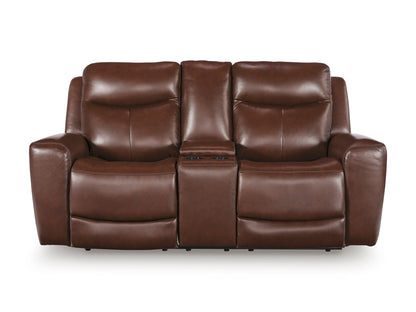 Momentum Moves Leather Power Reclining Console Loveseat with Adjustable Headrest