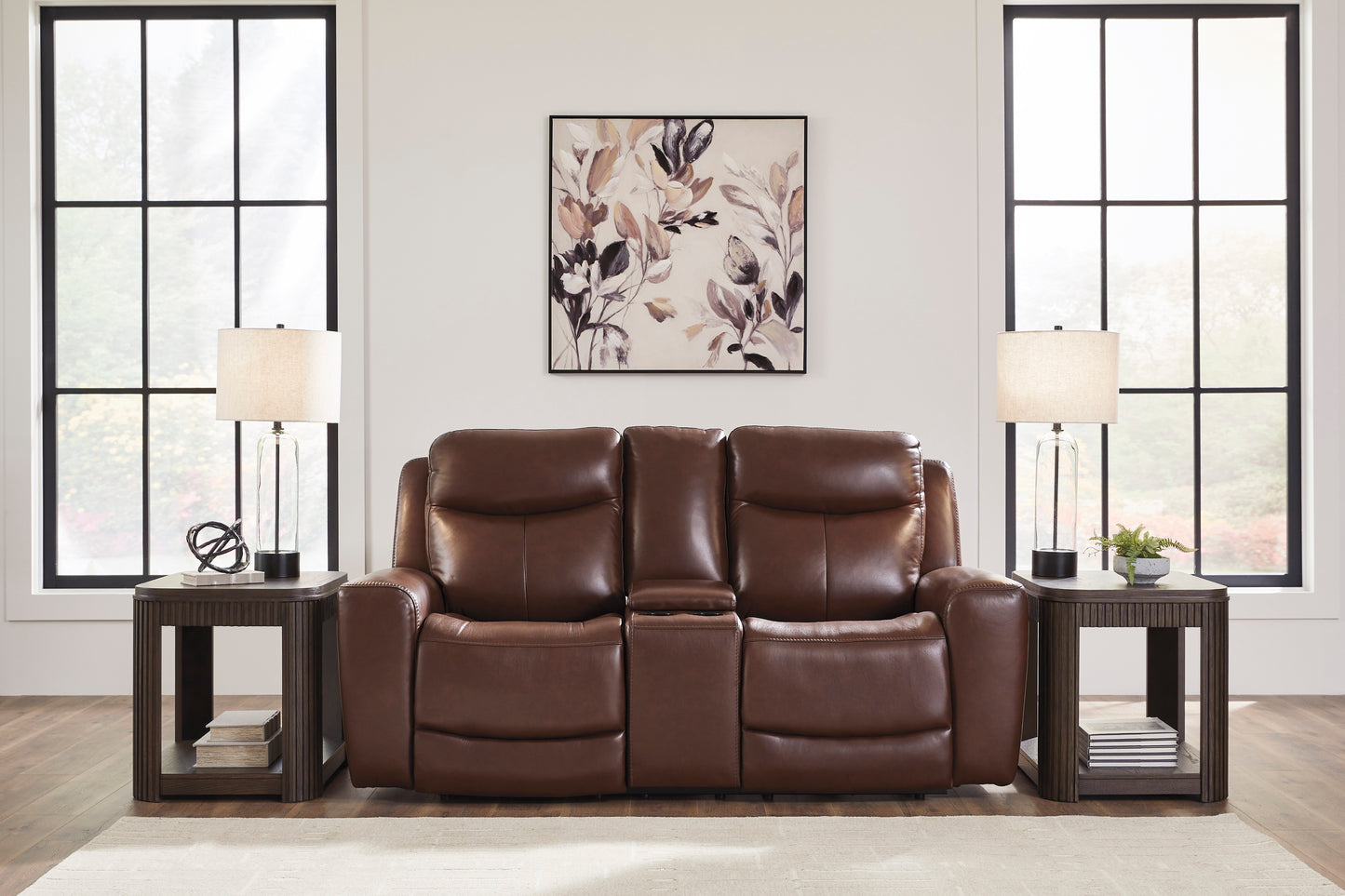 Momentum Moves Leather Power Reclining Console Loveseat with Adjustable Headrest