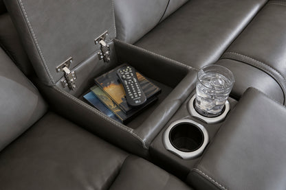 Ashley 5Z-Harrenhurst 3-Piece Leather Dual Power Reclining Modular Loveseat with Console