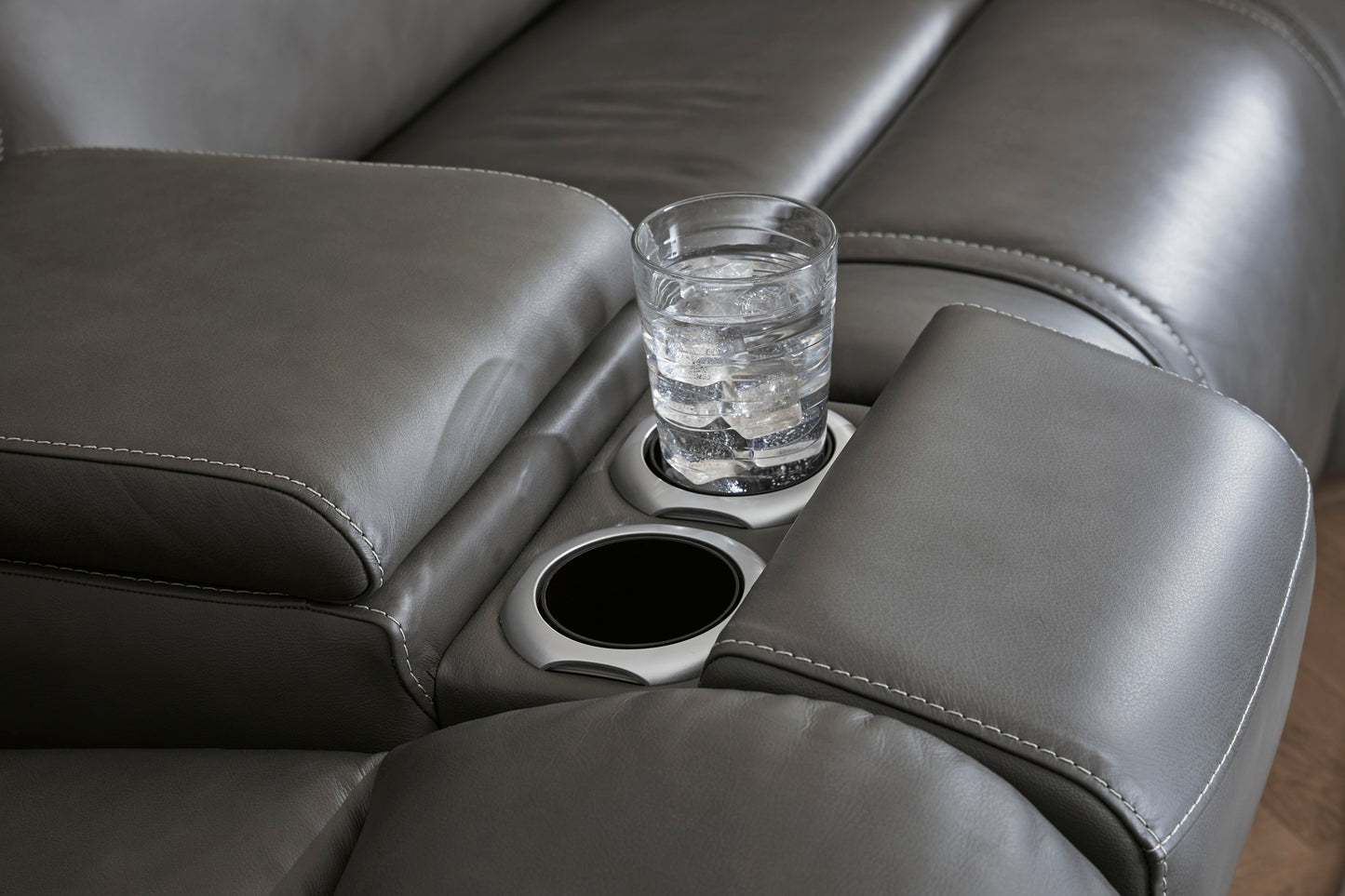Ashley 5Z-Harrenhurst 3-Piece Leather Dual Power Reclining Modular Loveseat with Console