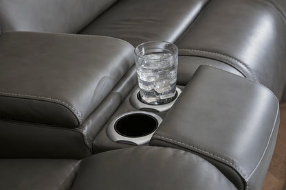 Ashley 5Z-Harrenhurst 3-Piece Leather Dual Power Reclining Modular Loveseat with Console