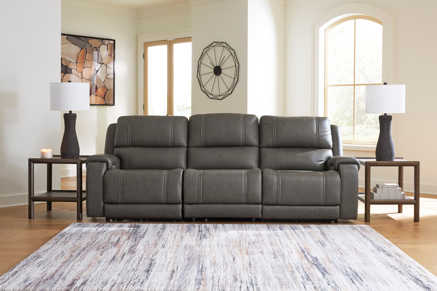 Ashley 5Z-Harrenhurst 3-Piece Leather Dual Power Reclining Modular Sofa