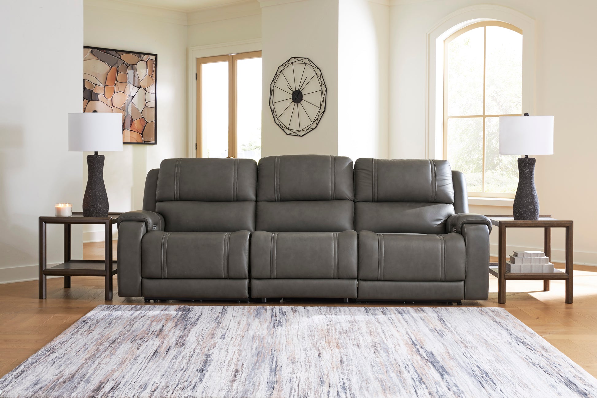 Ashley 5Z-Harrenhurst 3-Piece Leather Dual Power Reclining Modular Sofa