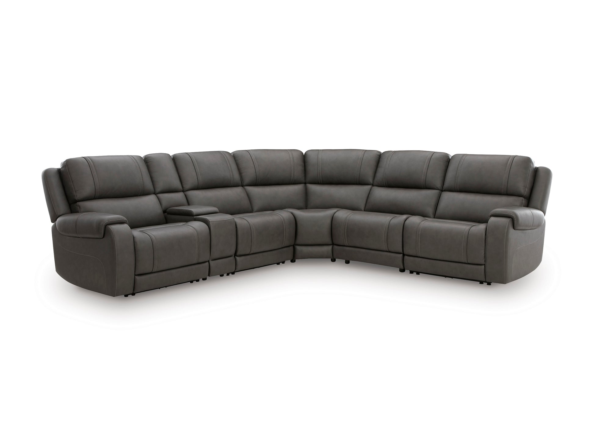 Ashley 5Z-Harrenhurst 6-Piece Leather Dual Power Reclining Modular Sectional with Storage Console and 4 Reclining Seats