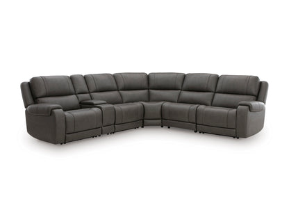Ashley 5Z-Harrenhurst 6-Piece Leather Dual Power Reclining Modular Sectional with Storage Console and 4 Reclining Seats