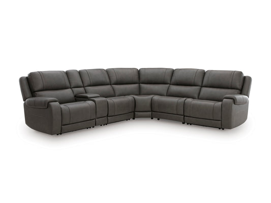 Ashley 5Z-Harrenhurst 6-Piece Leather Dual Power Reclining Modular Sectional with Storage Console and 2 Reclining Seats
