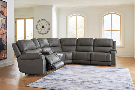 Ashley 5Z-Harrenhurst 6-Piece Leather Dual Power Reclining Modular Sectional with Storage Console and 2 Reclining Seats - alternate view