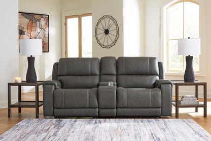 Ashley 5Z-Harrenhurst 3-Piece Leather Dual Power Reclining Modular Loveseat with Console