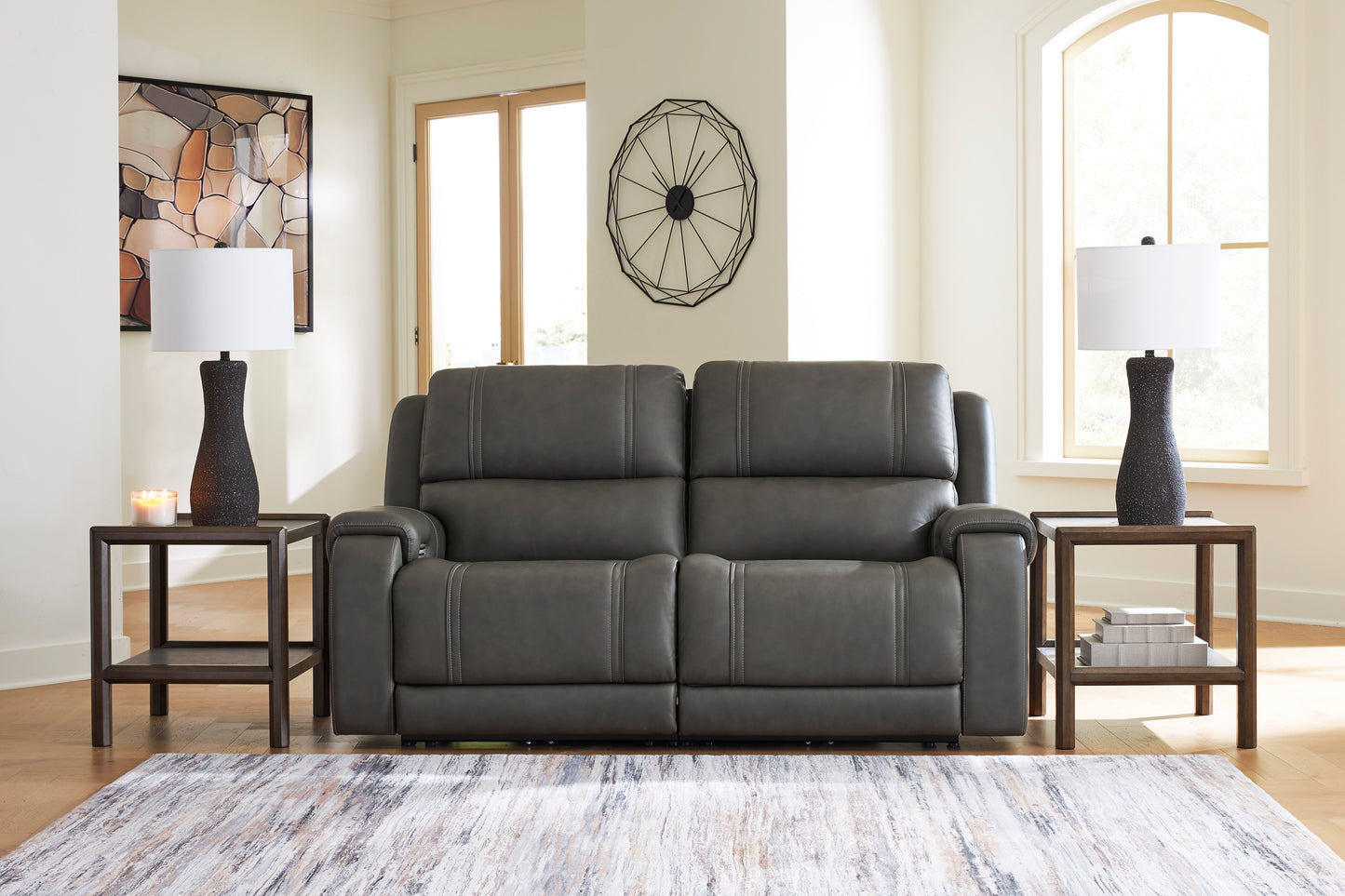 Ashley 5Z-Harrenhurst 2-Piece Leather Dual Power Reclining Modular Loveseat