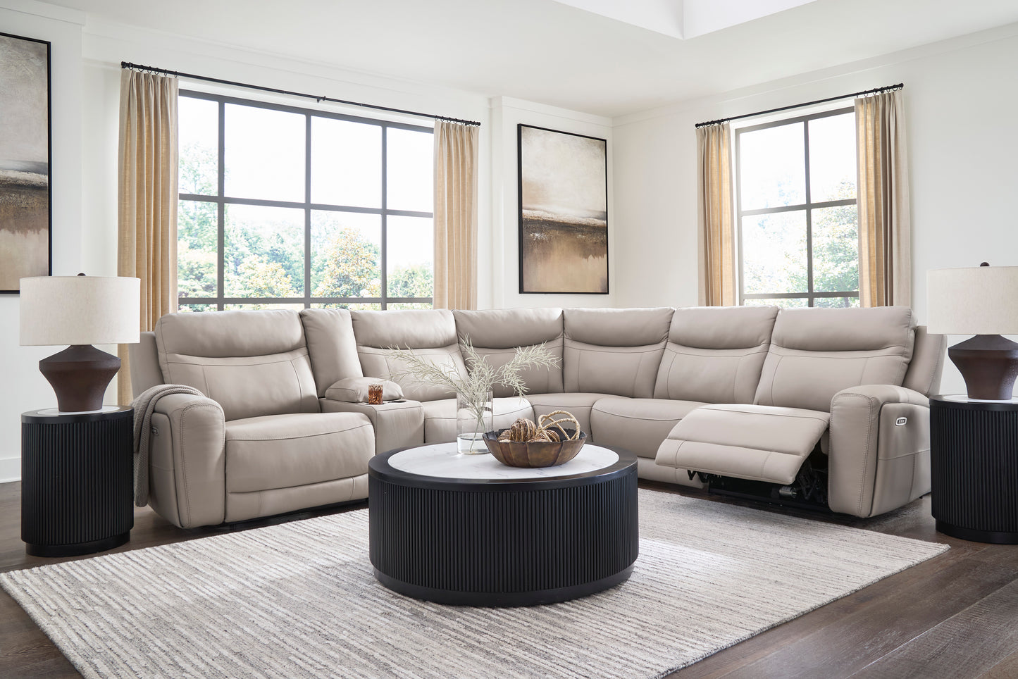 Gravier 6-Piece Power Reclining Sectional with Storage Console with Power Armless Recliner