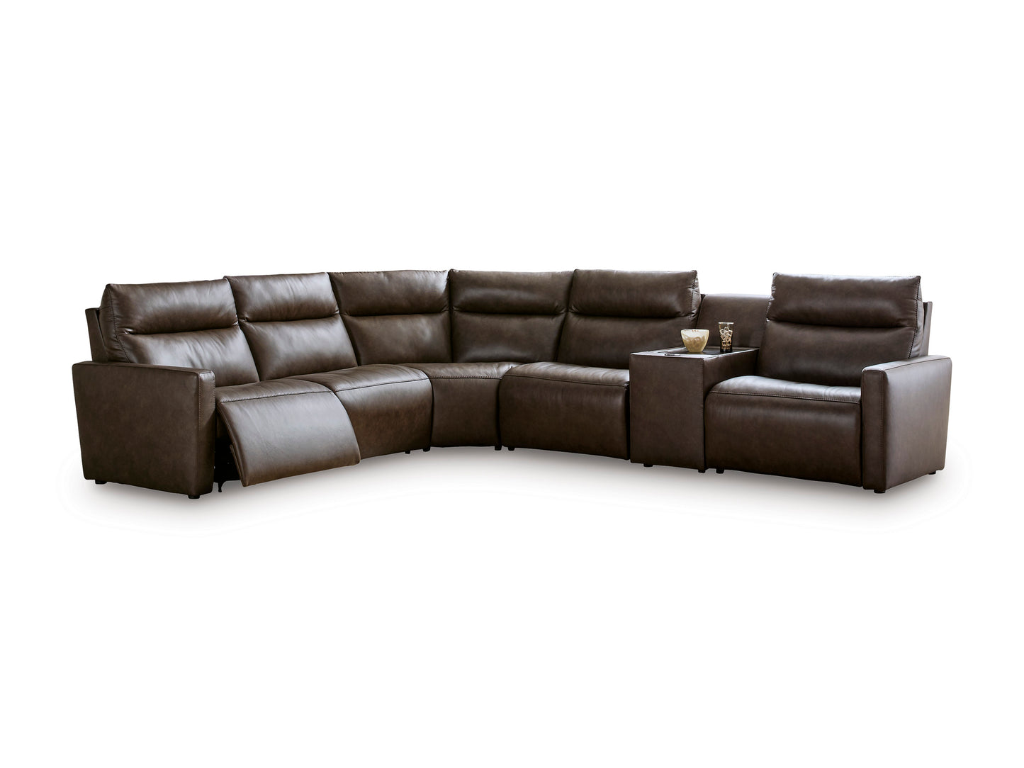 ModZ 6-Piece Power Reclining Sectional with Audio Console Chocolate Right-Facing