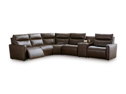 ModZ 6-Piece Power Reclining Sectional with Audio Console Chocolate Right-Facing
