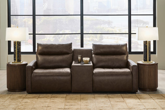 ModZ 3-Piece Power Reclining Sectional Loveseat with Audio Console Chocolate