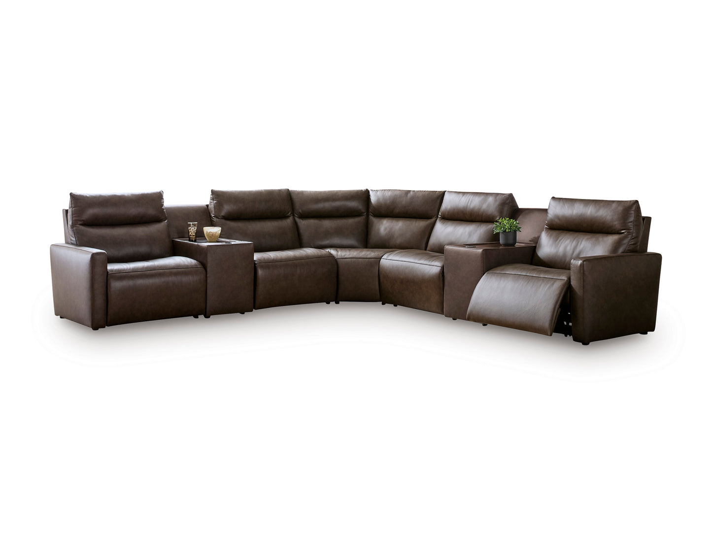 ModZ 7-Piece Power Reclining Sectional with Audio Consoles Chocolate