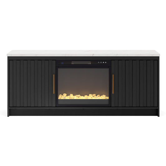 Ashley Cadmori 63" TV Stand with Electric Fireplace Black White