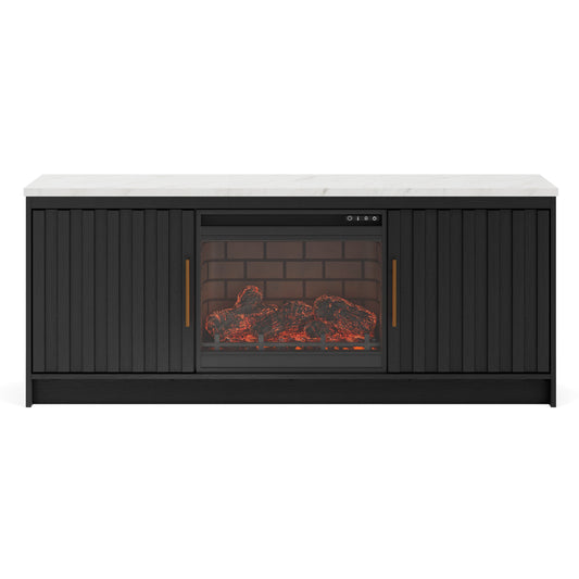 Ashley Cadmori 63" TV Stand with LED Electric Fireplace Black White