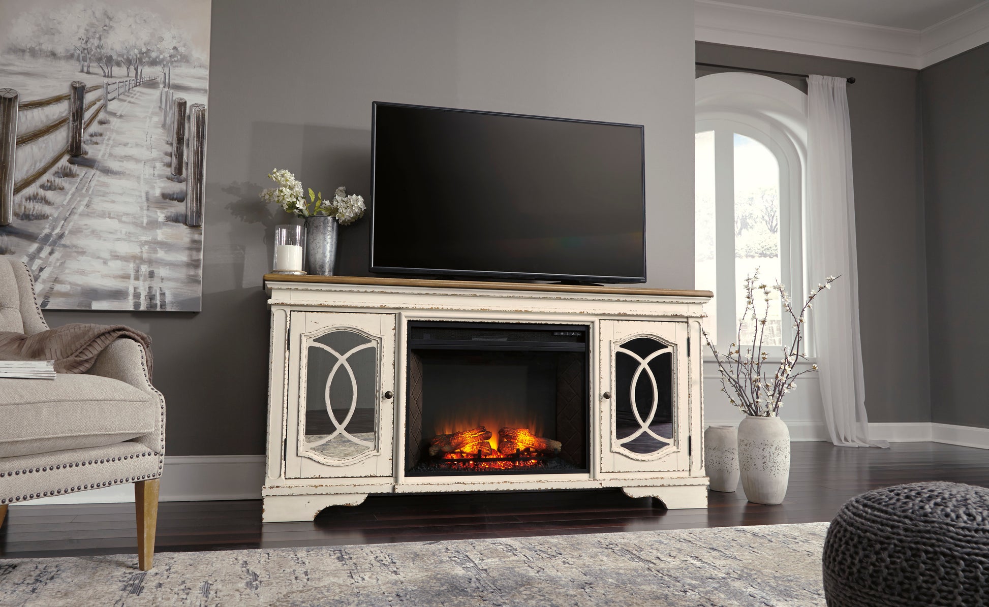 Realyn XL TV Stand with Fireplace Option