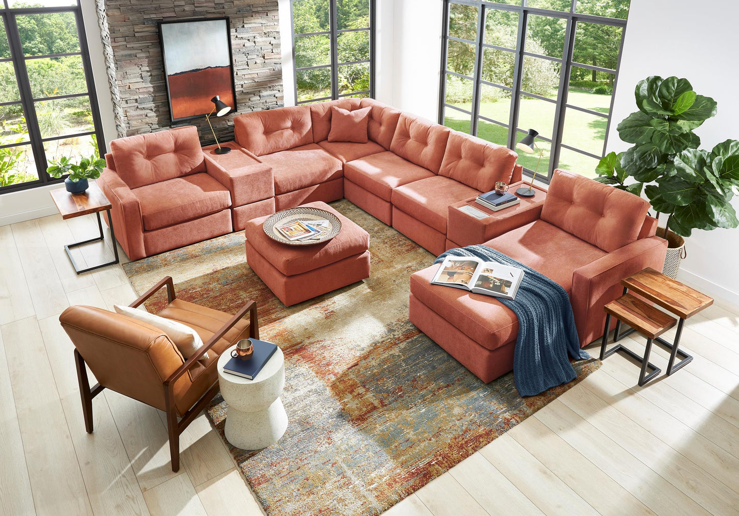 Modular One Right Facing 8-Piece Sectional with E-Console - Cantaloupe