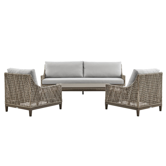 Silvana 4 Piece Outdoor Gray Fabric and Wicker Conversation Set