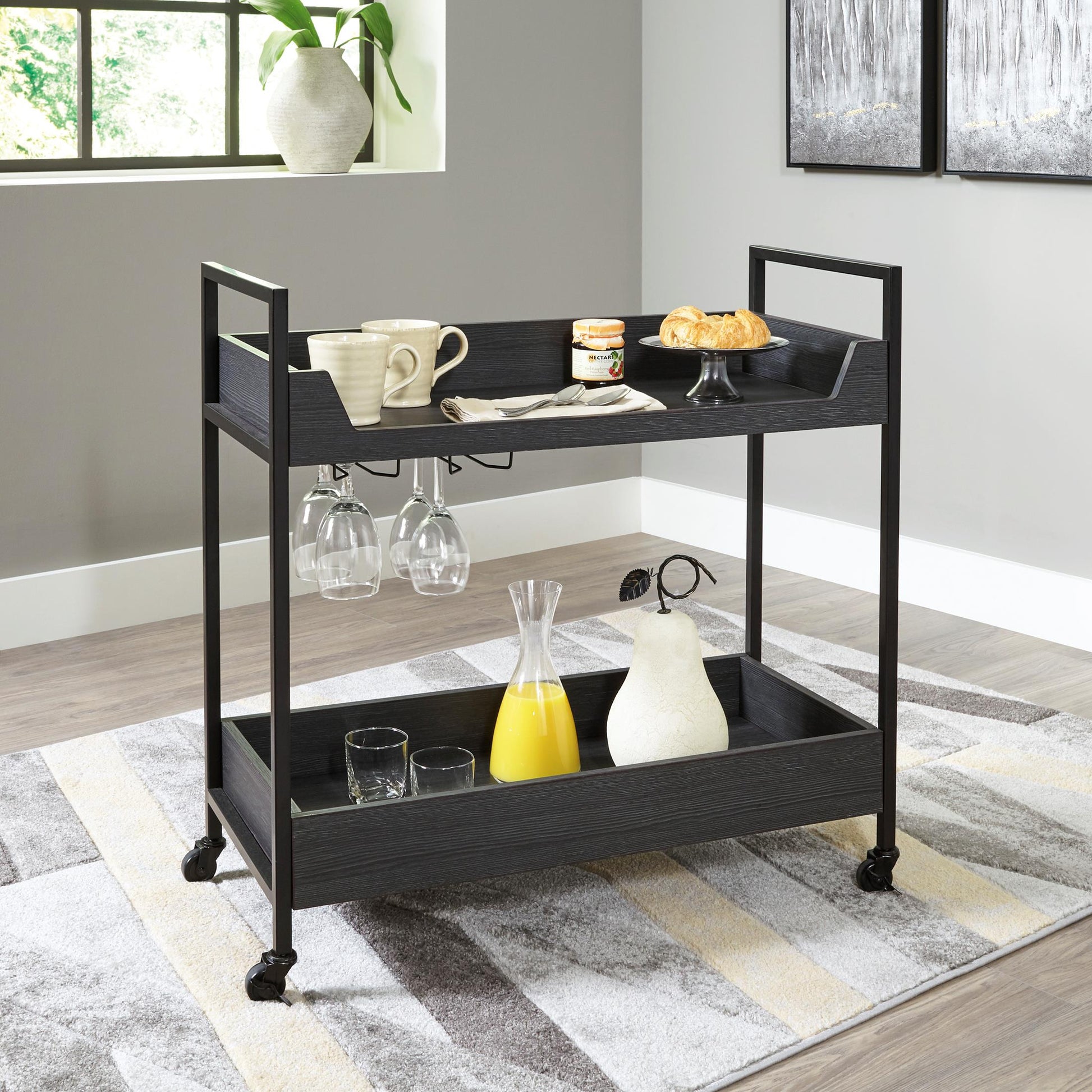 Yarlow Rolling Bar Cart with Stemware Storage