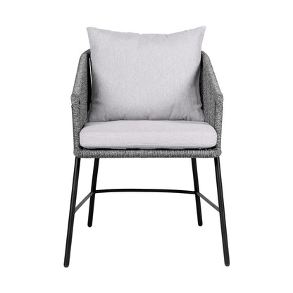 Calica Outdoor Patio Dining Chair in Black Metal and Gray Rope