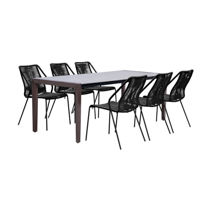 Fineline and Clip Indoor Outdoor 7 Piece Dining Set in Dark Eucalyptus Wood