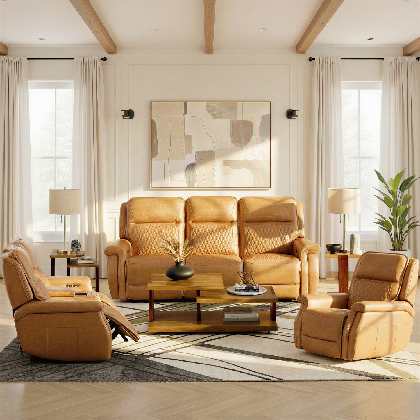 Denton Leather Power Reclining Home Theater Sofa