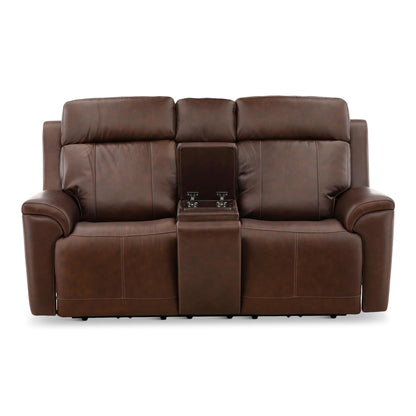 Adrian Leather Power Reclining Console Loveseat