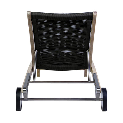 Chateau Outdoor Patio Adjustable Chaise Lounge Chair in Eucalyptus Wood and Gray Rope