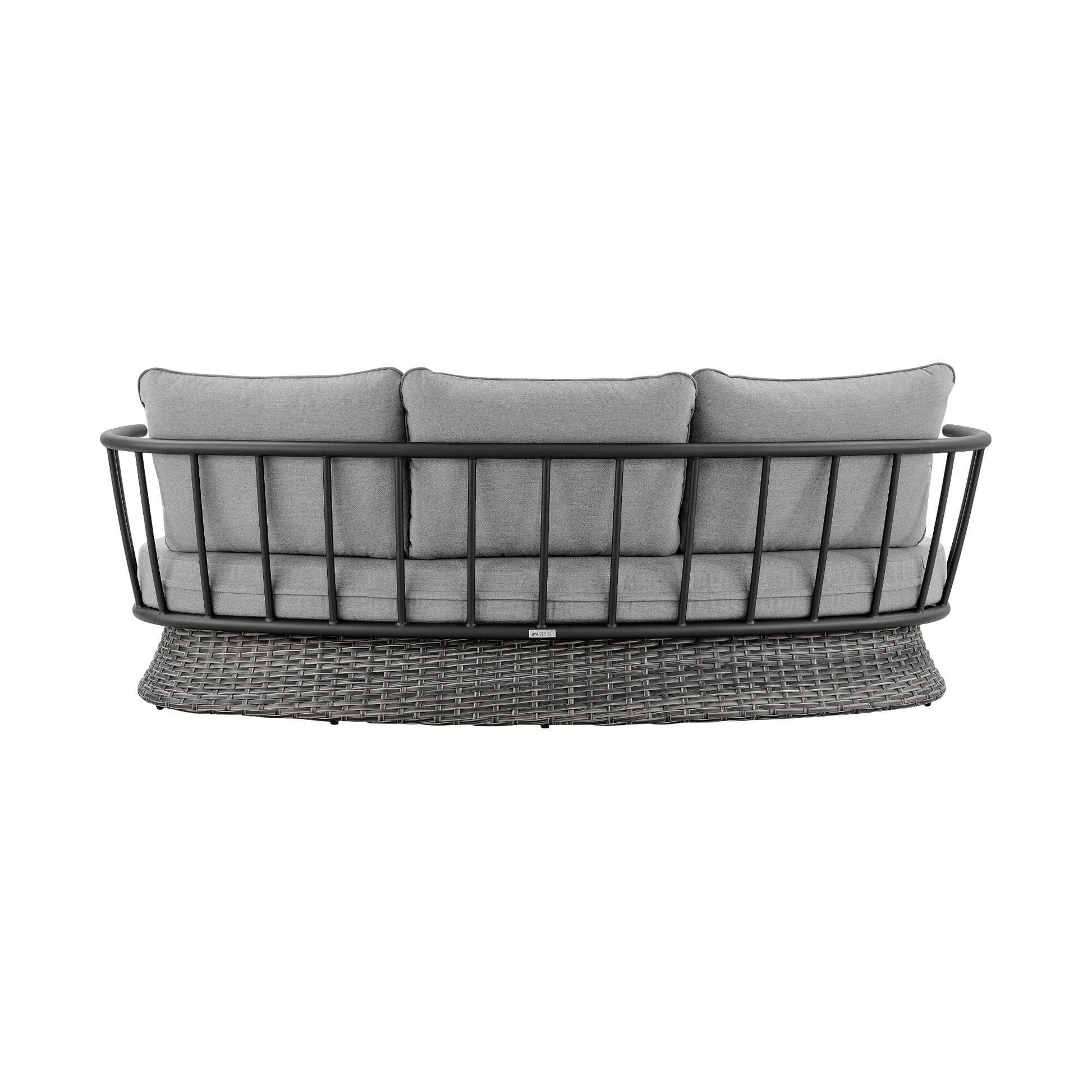 Monk 4 Piece Outdoor Patio Furniture Set in Black Aluminum and Gray Wicker with Gray Cushions