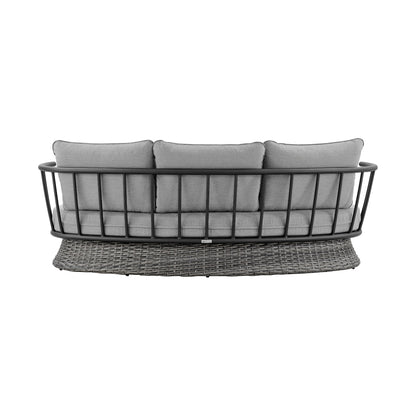 Monk 4 Piece Outdoor Patio Furniture Set in Black Aluminum and Gray Wicker with Gray Cushions