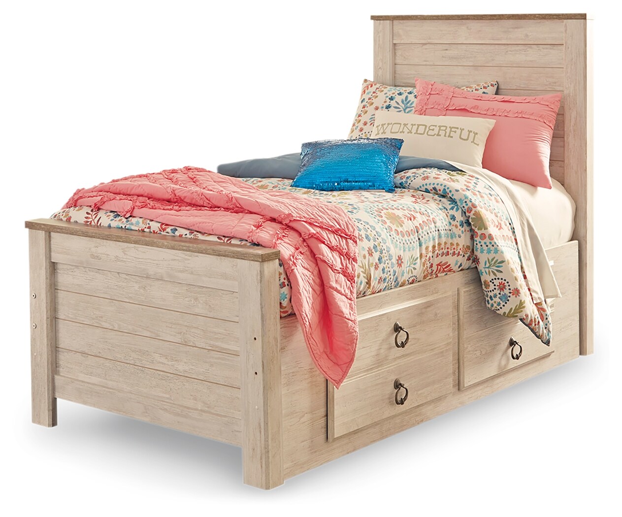 Willowton Twin Panel Bed with 2 Storage Drawers