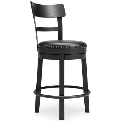 Ashley Valebeck Counter Height Upholstered Swivel Bar Stool with Contoured Back Black