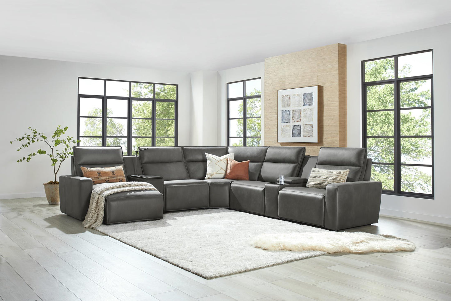 Modular Two 7-Piece Left Arm Facing Power Sectional with Chaise