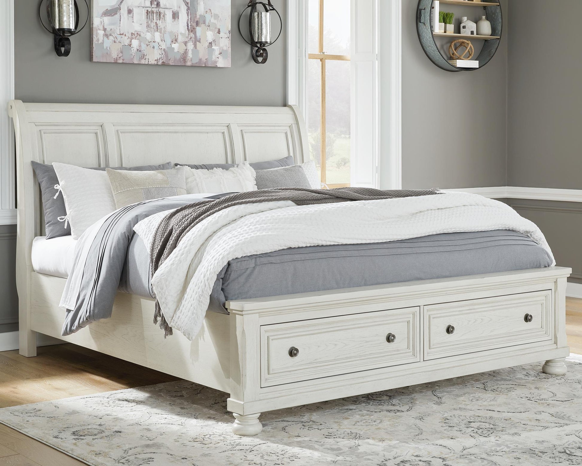 Robbinsdale Sleigh Bed with 2 Storage Drawers