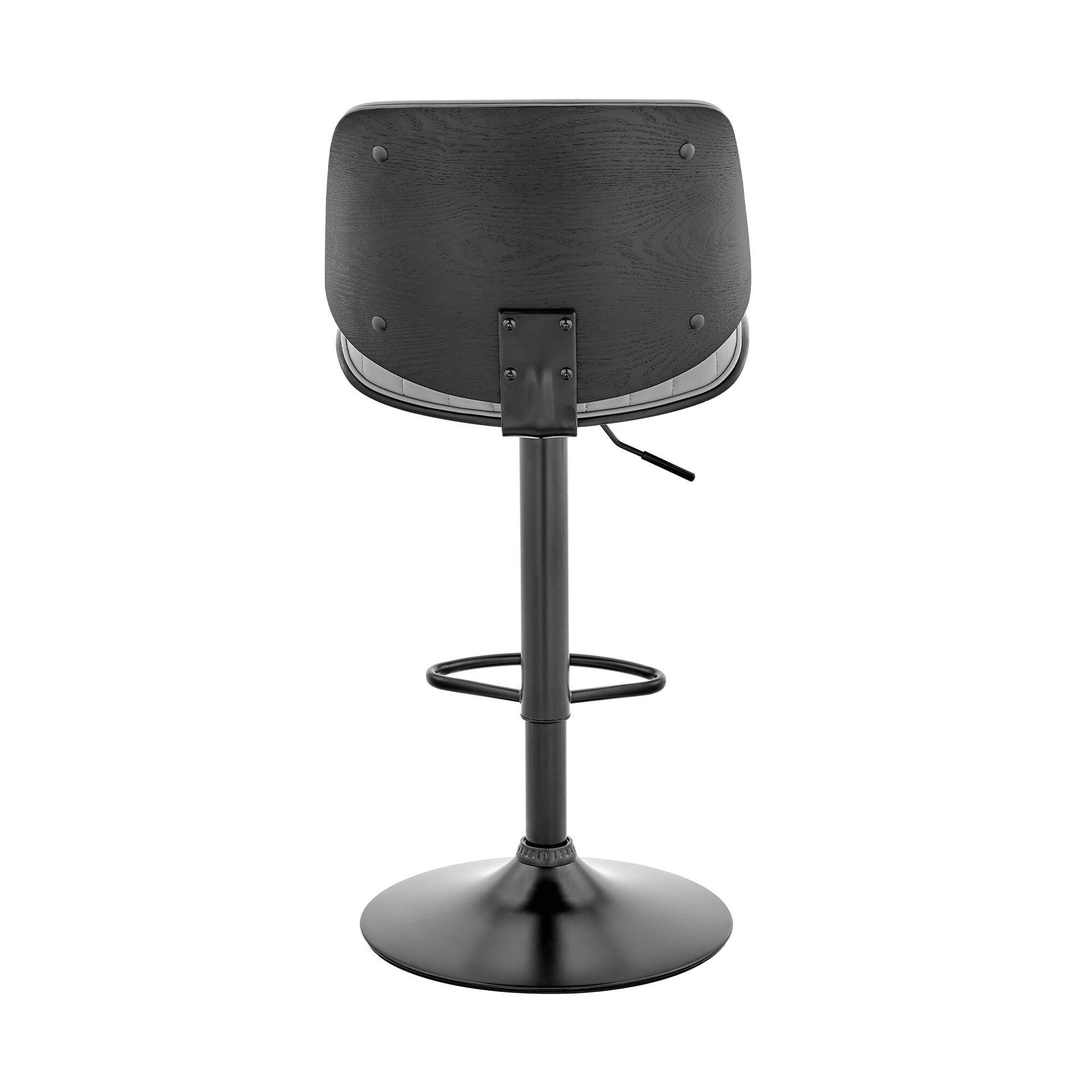 Brock Adjustable Gray Faux Leather and Walnut Wood Bar Stool with Blac