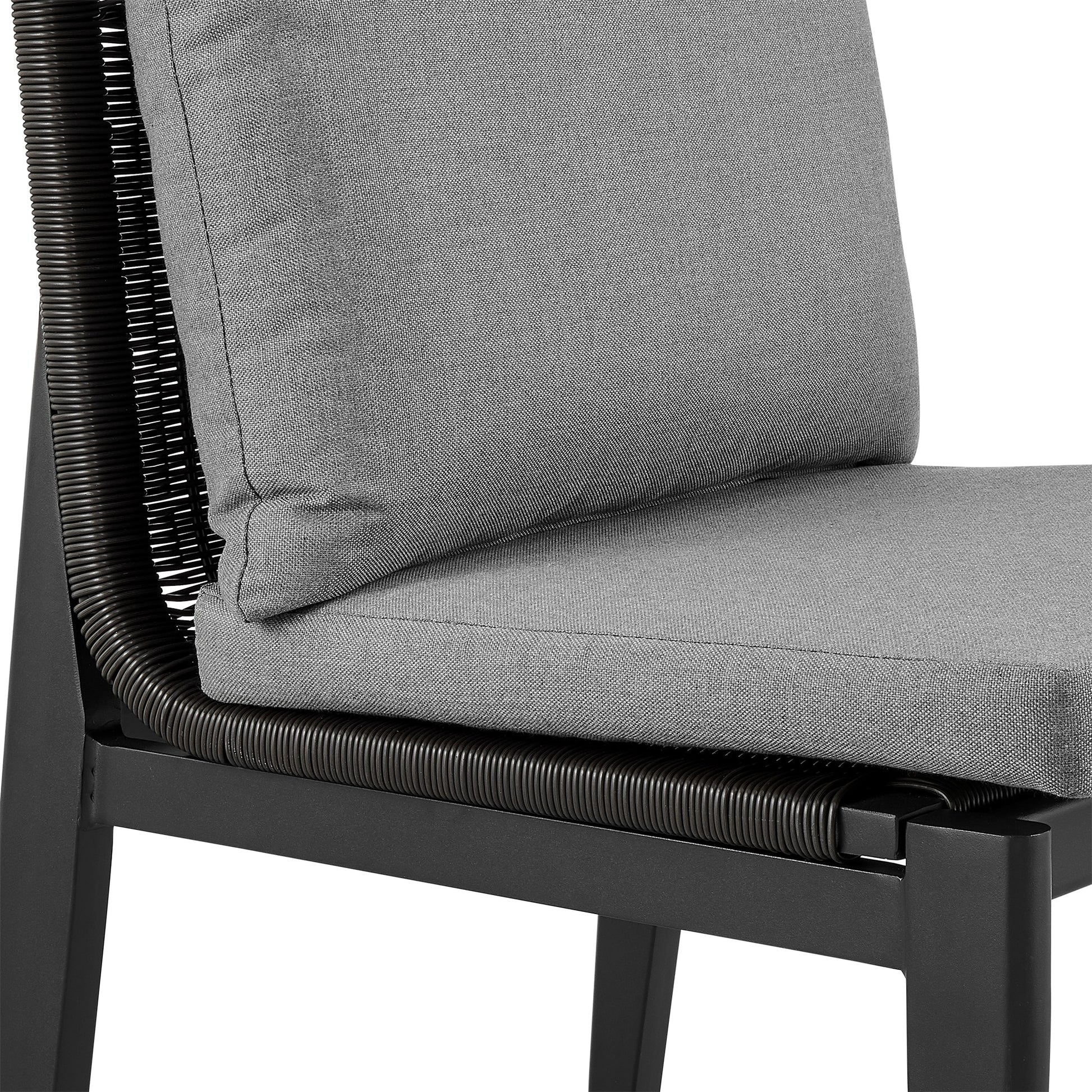 Grand Outdoor Patio Dining Chairs in Aluminum with Gray Cushions (Set of 2)