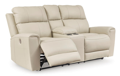 Dahlmoore Leather Power Reclining Console Loveseat