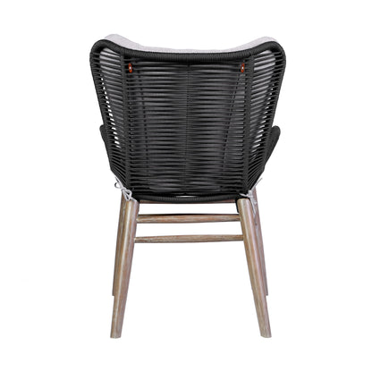 Fanny Outdoor Patio Dining Chair in Light Eucalyptus Wood and Charcoal Rope