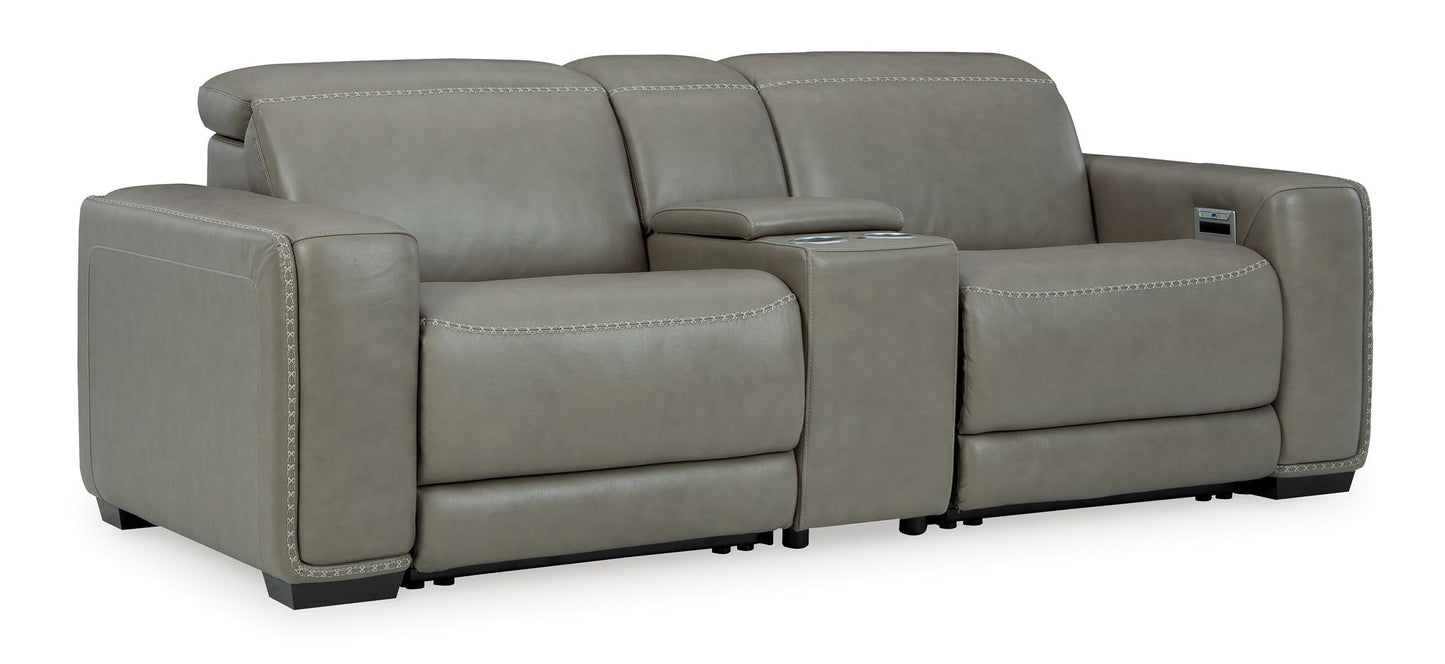 Correze 3-Piece Dual Power Leather Reclining Modular Loveseat with Con