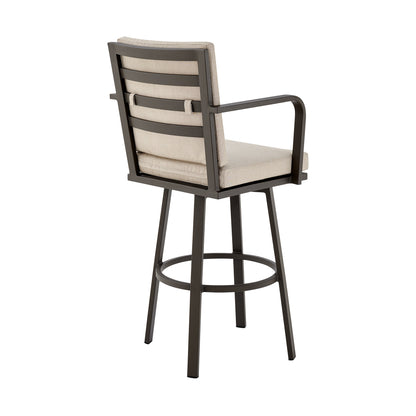 Don 26" Outdoor Patio Swivel Counter Stool in Brown Aluminum with Cushions