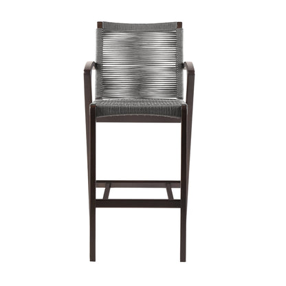 Nabila Outdoor Dark Eucalyptus Wood and Gray Rope Counter and Bar Height Stool